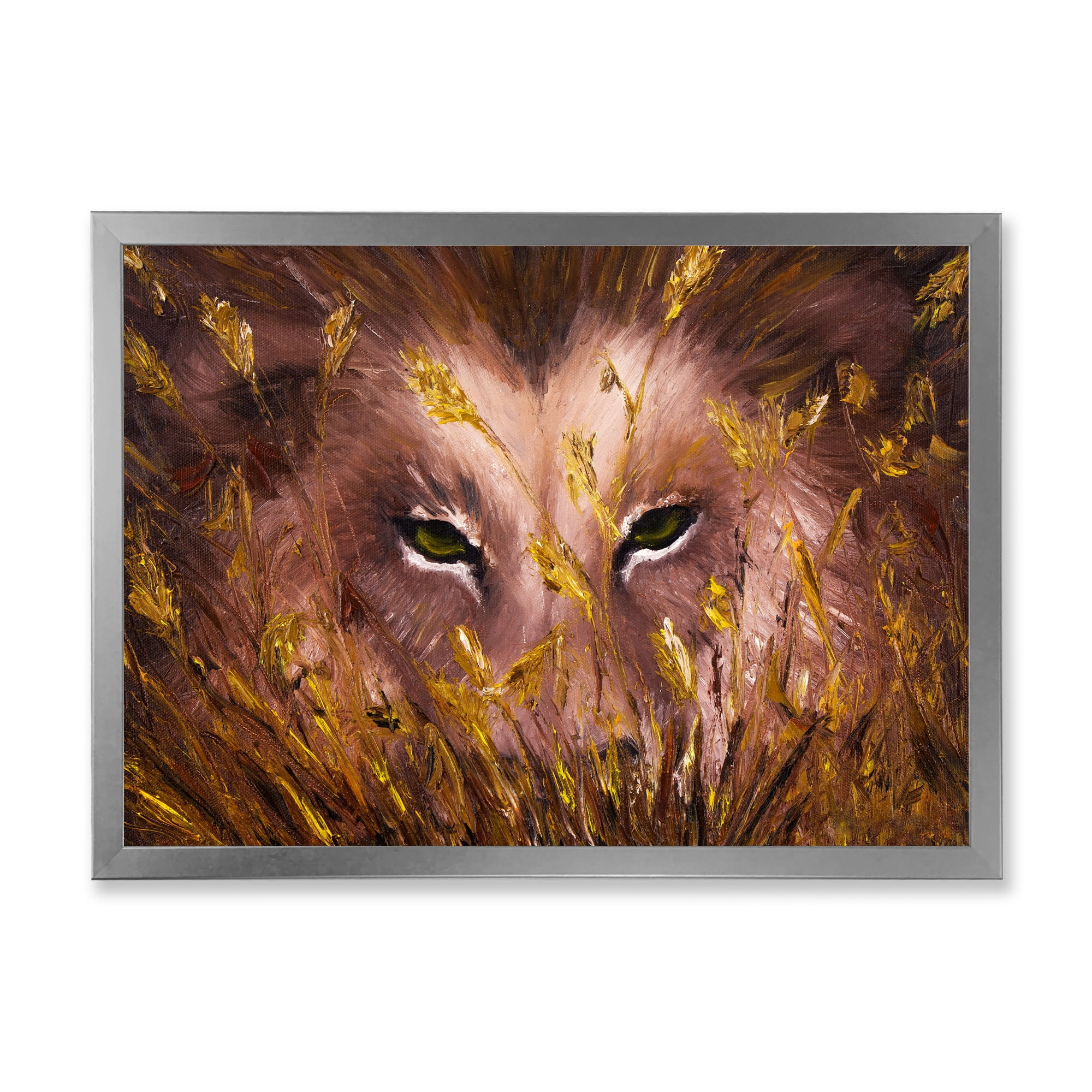 Designart 'Close Up Of Wolf Eyes In The Grass' Farmhouse Framed Art Print