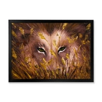 Designart 'Close Up Of Wolf Eyes In The Grass' Farmhouse Framed Art Print