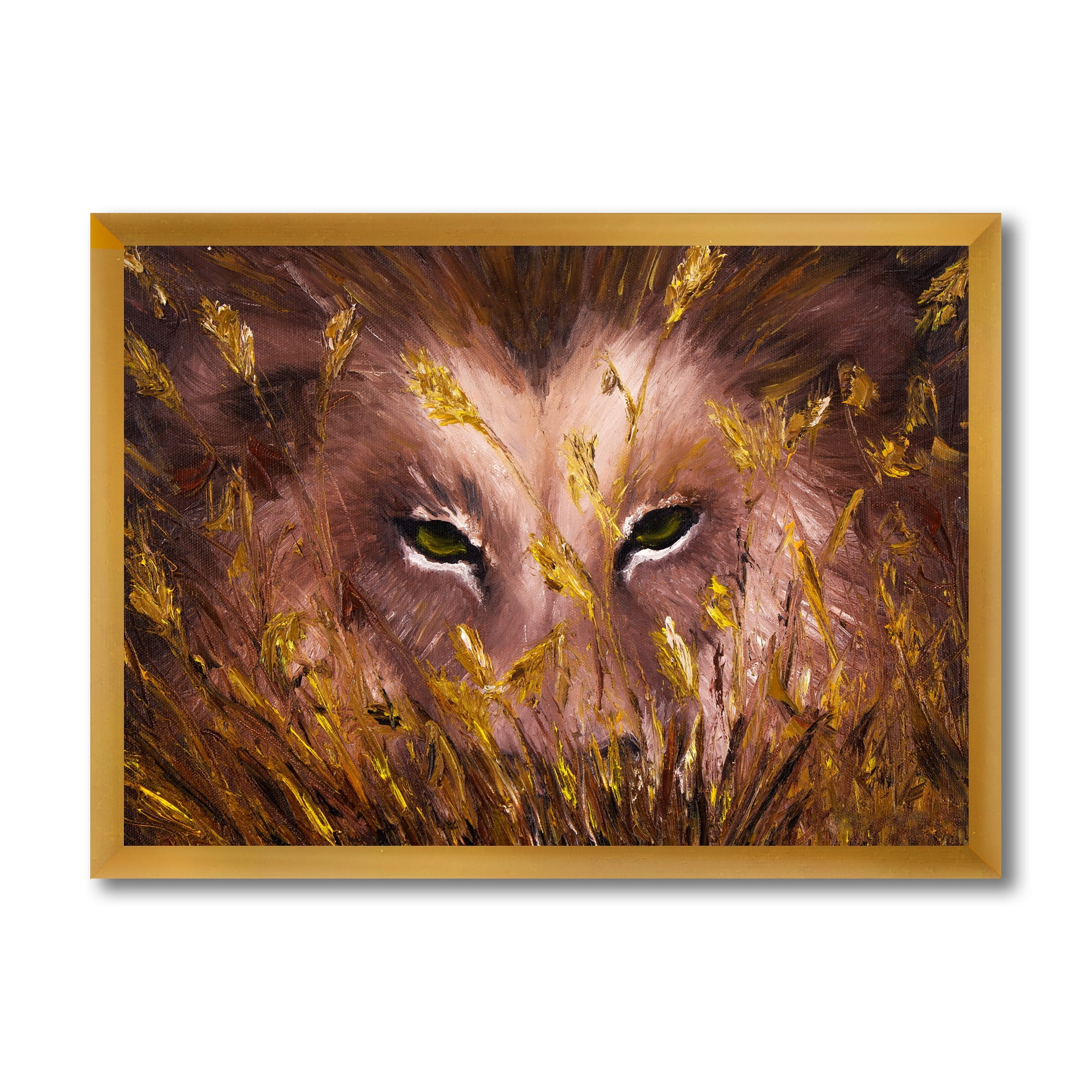 Designart 'Close Up Of Wolf Eyes In The Grass' Farmhouse Framed Art Print