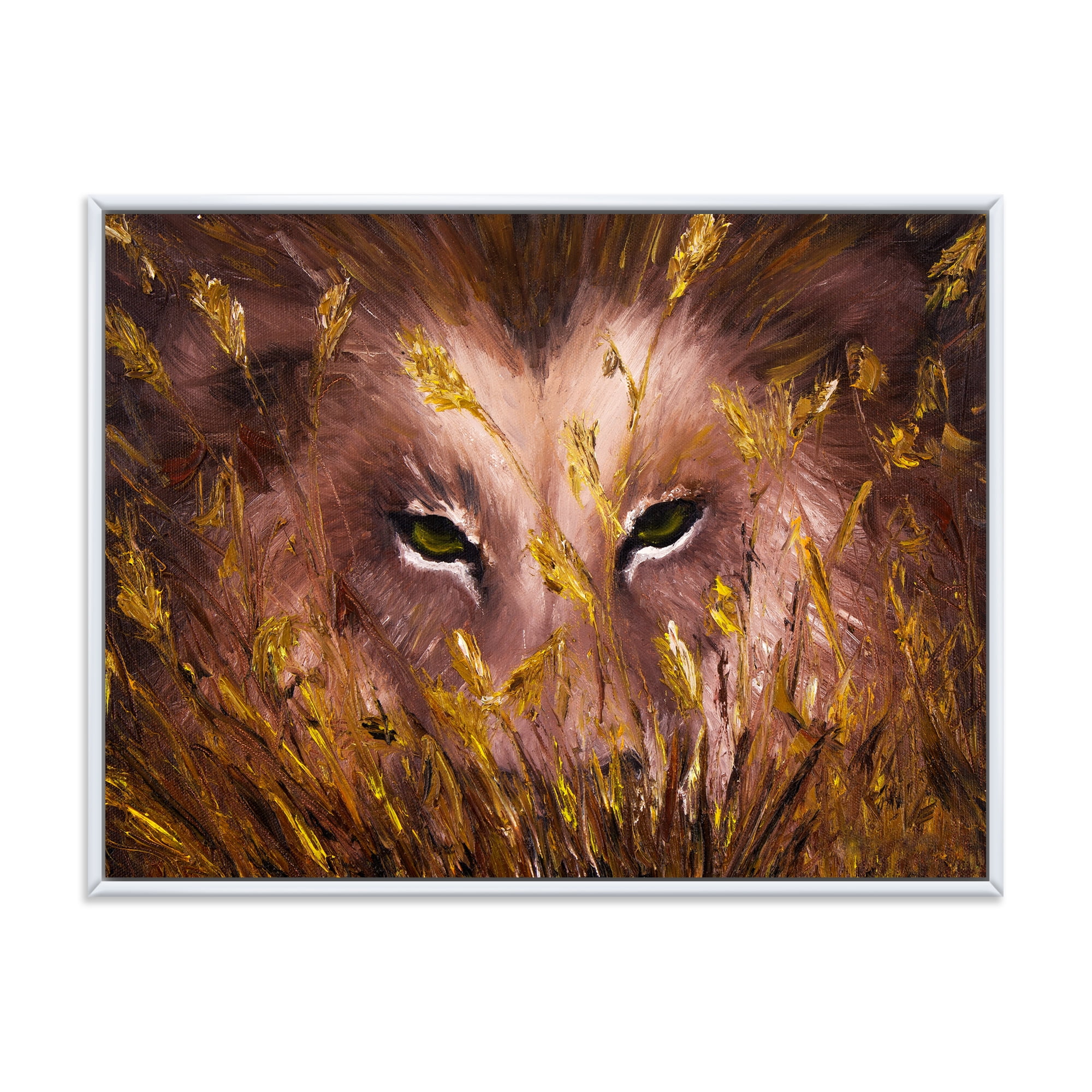 Designart 'Close Up Of Wolf Eyes In The Grass' Farmhouse Framed Canvas Wall Art Print
