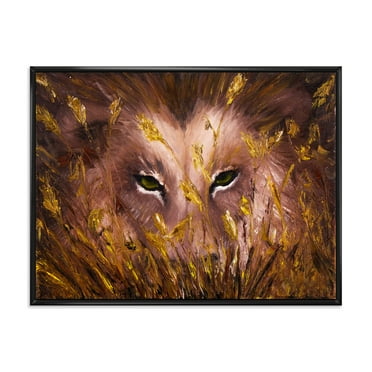 Designart 'Close Up Of Wolf Eyes In The Grass' Farmhouse Framed Canvas Wall Art Print