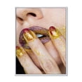thumbnail image 1 of Designart 'Close-Up Of Woman Golden Gold Glitter Lipstick' Modern Framed Canvas Wall Art Print, 1 of 5