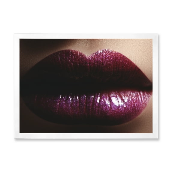 Designart 'Close-Up Of Woman Plump Lips With Glitter' Modern Framed Art Print