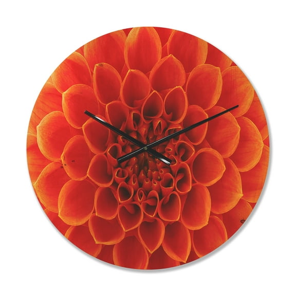 Designart 'Close Up Orange Flower Petals I' Modern Wood Wall Clock