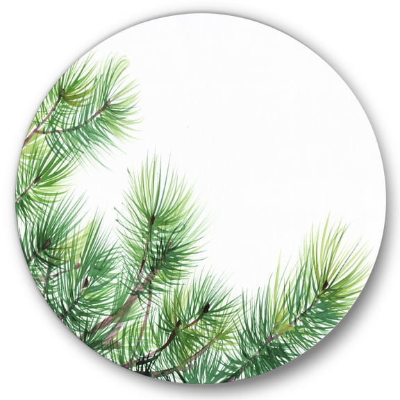Designart 'Close Up Pine Tree Branches' Traditional Circle Metal Wall Art 11x11 - Disc of 11