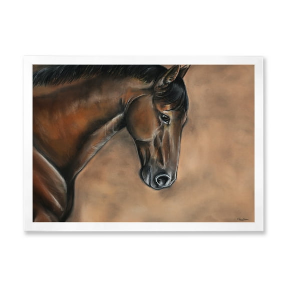 Designart 'Close Up Portrait Of A Brown Bay Horse' Farmhouse Framed Art Print