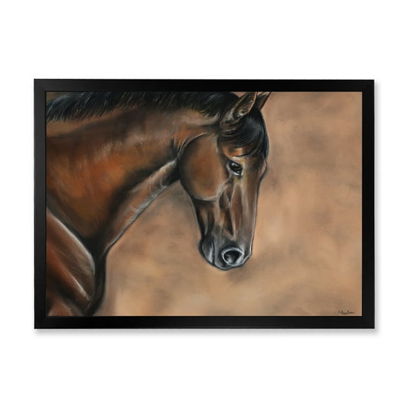 Designart 'Close Up Portrait Of A Brown Bay Horse' Farmhouse Framed Art Print