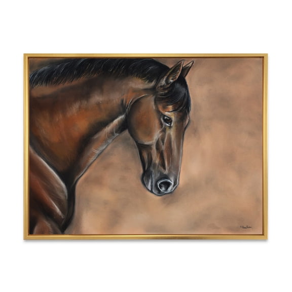Designart 'Close Up Portrait Of A Brown Bay Horse' Farmhouse Framed Canvas Wall Art Print