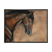Designart 'Close Up Portrait Of A Brown Bay Horse' Farmhouse Framed Canvas Wall Art Print