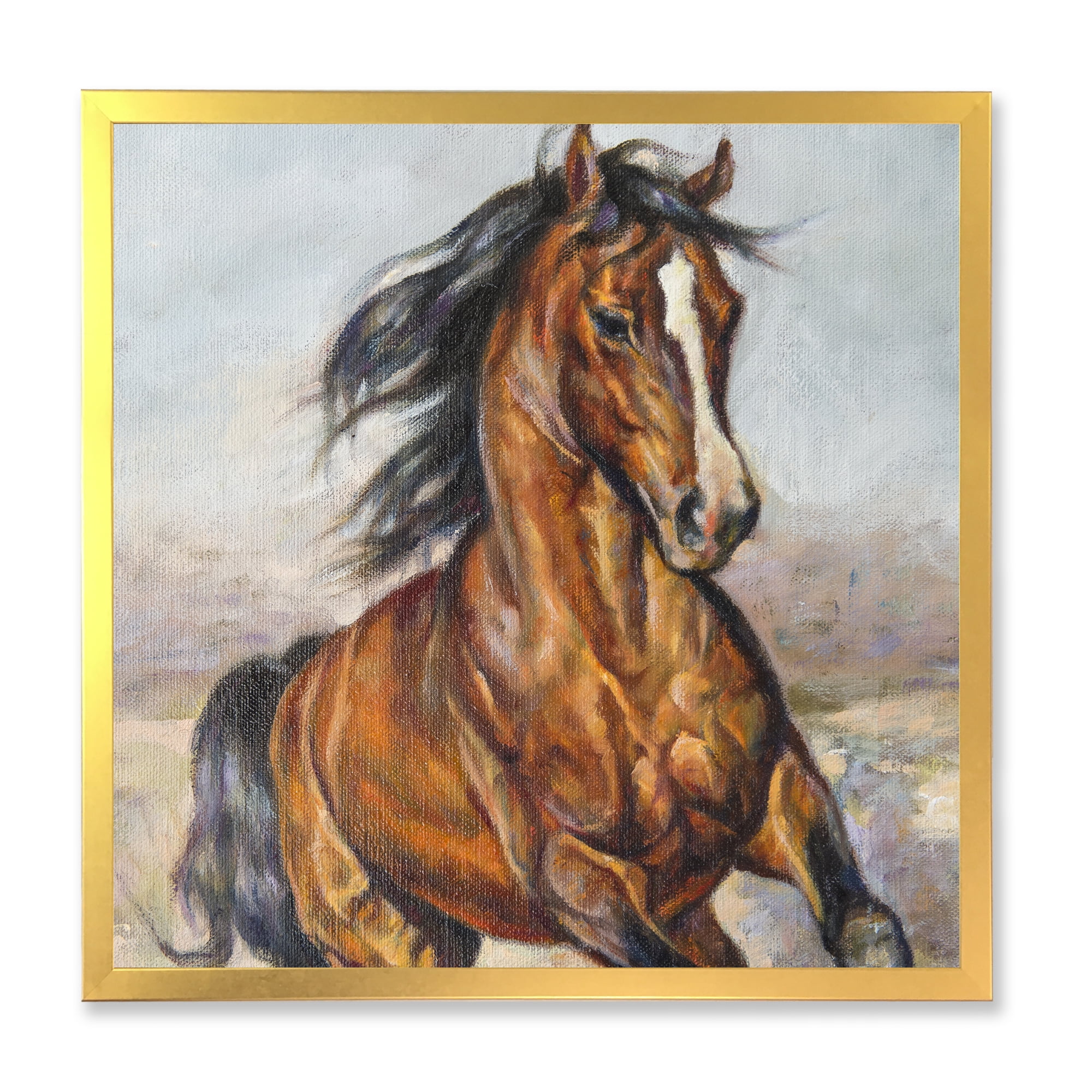 Designart 'Close Up Portrait Of A Horse In The Race' Farmhouse Framed Art Print