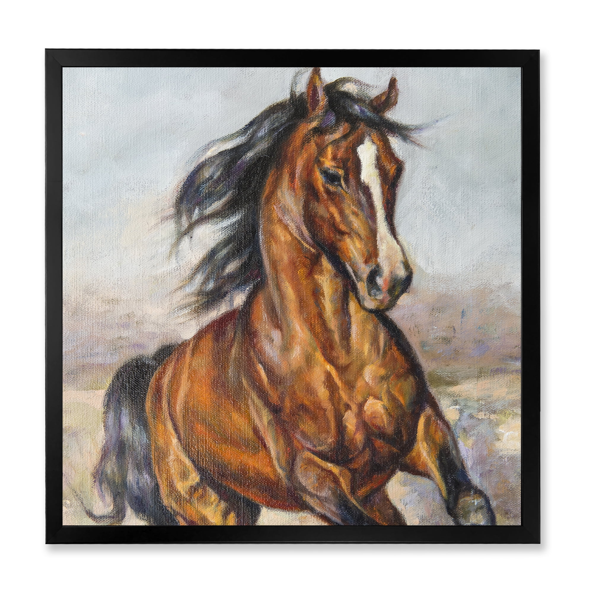 Designart 'Close Up Portrait Of A Horse In The Race' Farmhouse Framed Art Print