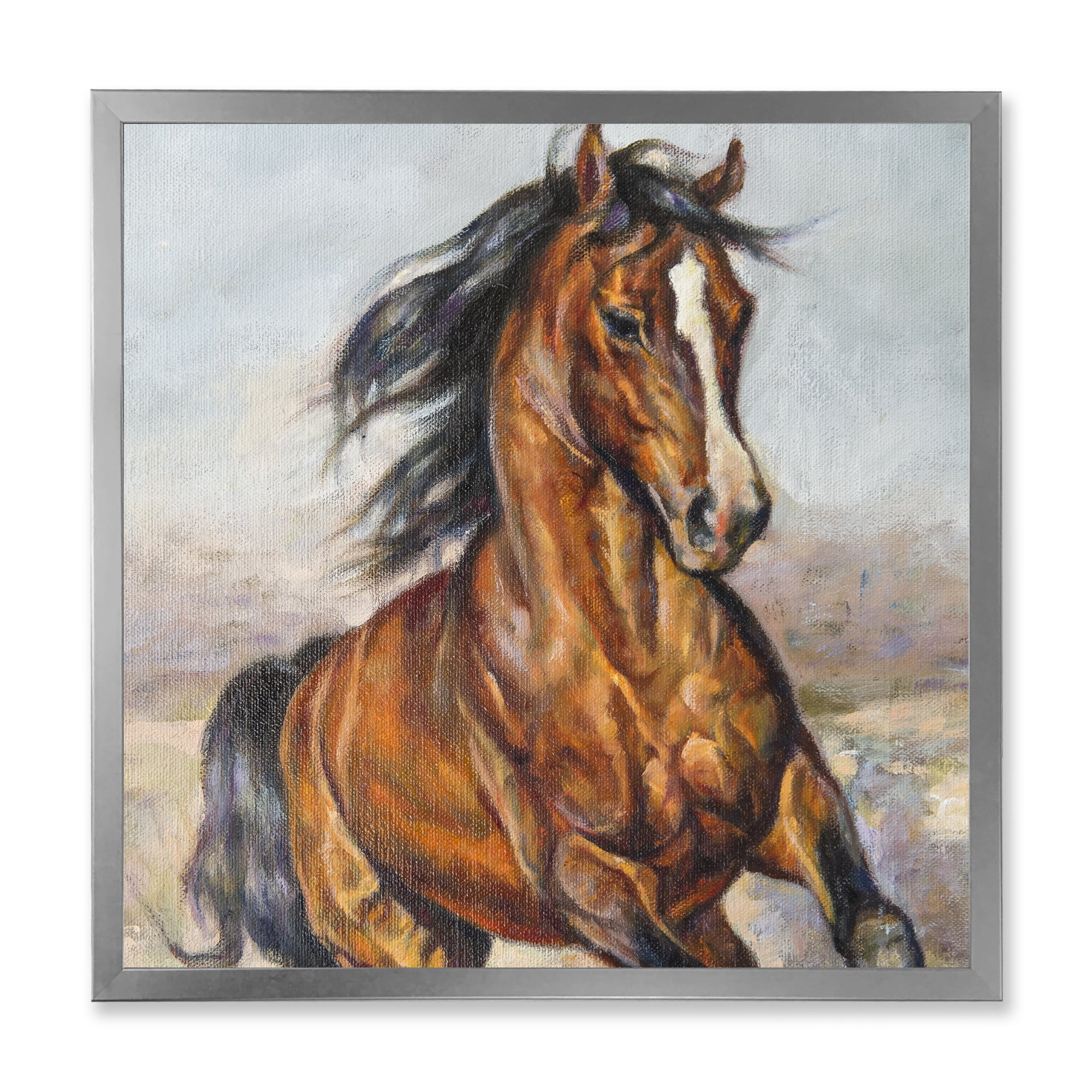 Designart 'Close Up Portrait Of A Horse In The Race' Farmhouse Framed Art Print