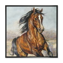 Designart 'Close Up Portrait Of A Horse In The Race' Farmhouse Framed Canvas Wall Art Print