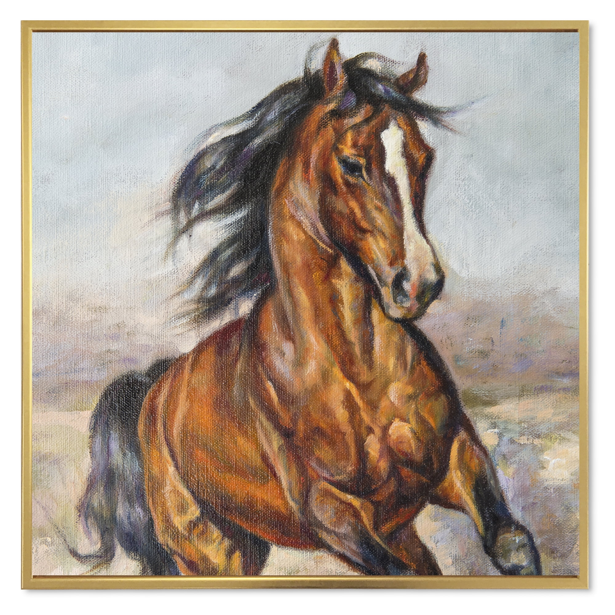 Designart 'Close Up Portrait Of A Horse In The Race' Farmhouse Framed Canvas Wall Art Print