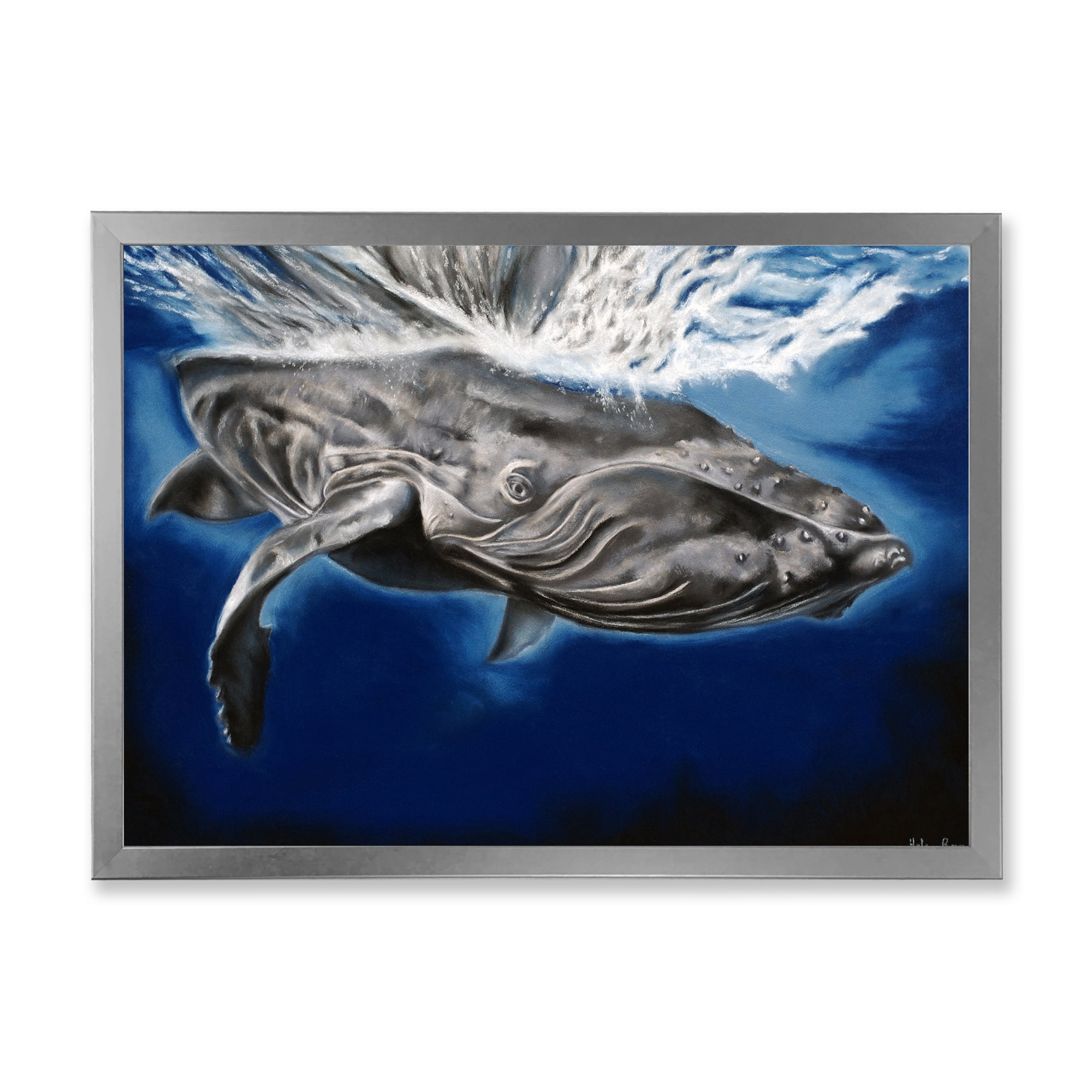 Designart 'Close Up Portrait Of A Humpback Whale' Nautical & Coastal Framed Art Print