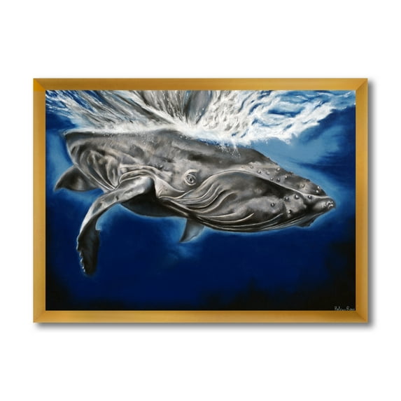 Designart 'Close Up Portrait Of A Humpback Whale' Nautical & Coastal Framed Art Print