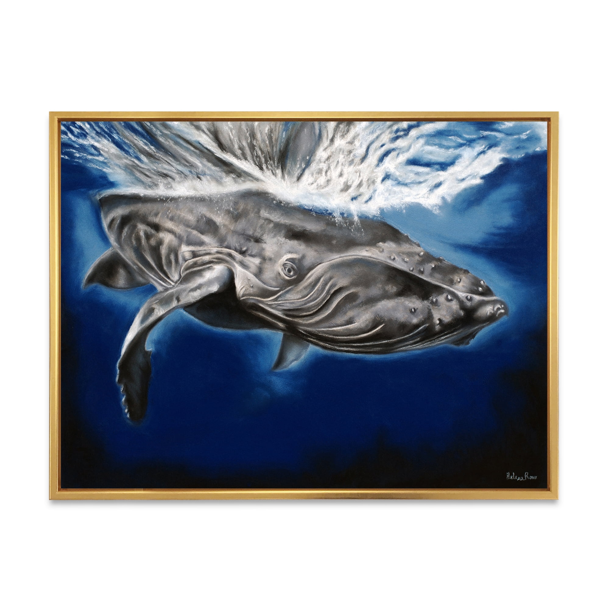 Designart 'Close Up Portrait Of A Humpback Whale' Nautical & Coastal Framed Canvas Wall Art Print