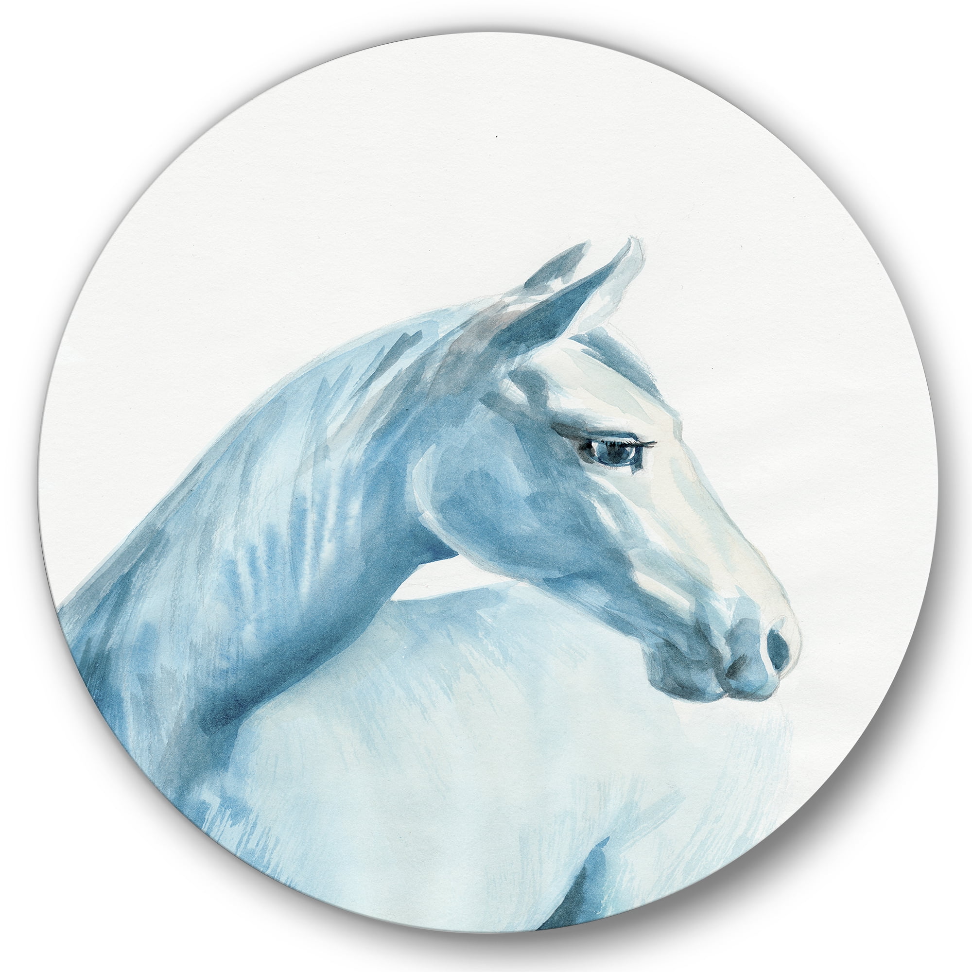Designart 'Close Up Portrait Of A Light Blue Horse' Farmhouse Circle Metal Wall Art 36x36 - Disc of 36