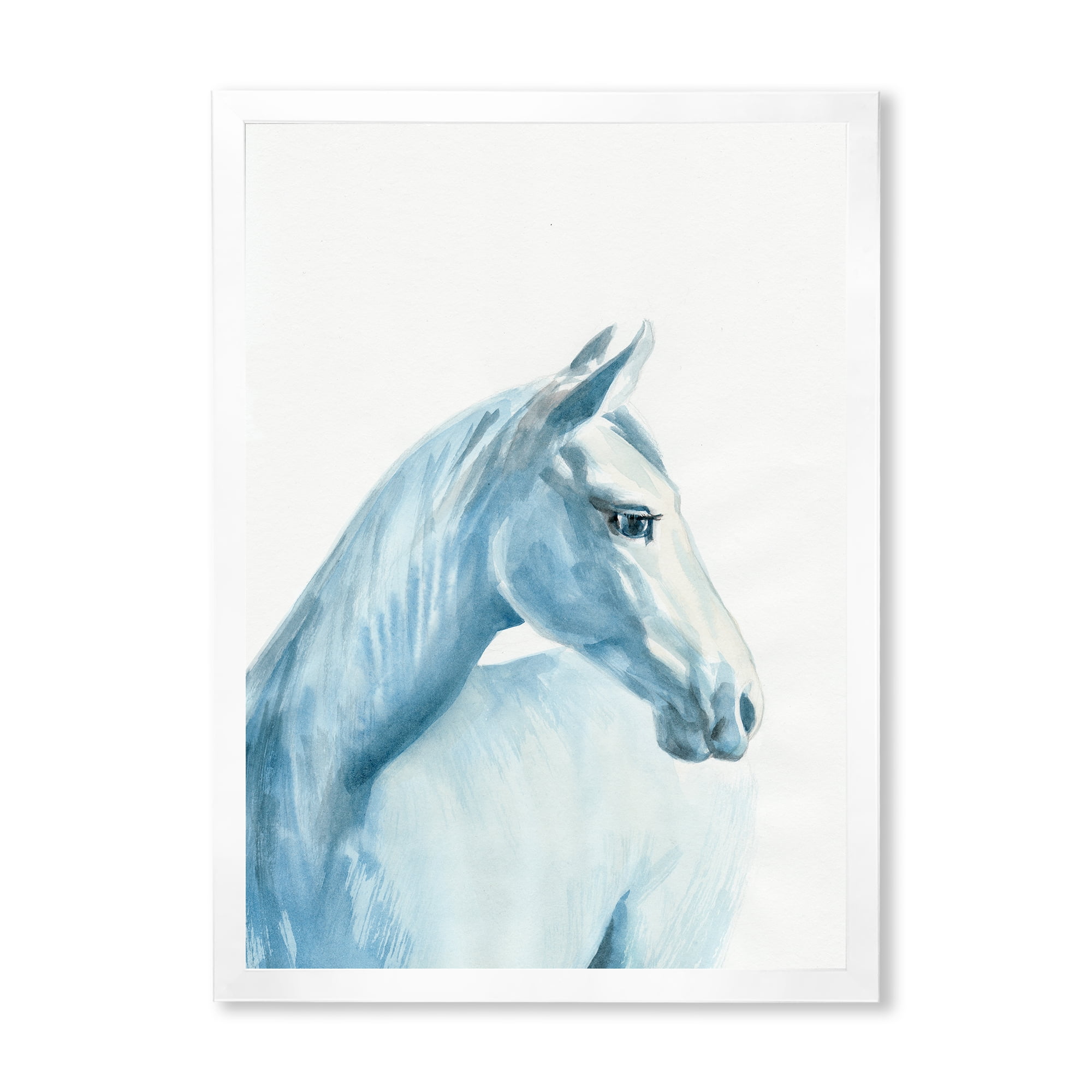Designart 'Close Up Portrait Of A Light Blue Horse' Farmhouse Framed Art Print