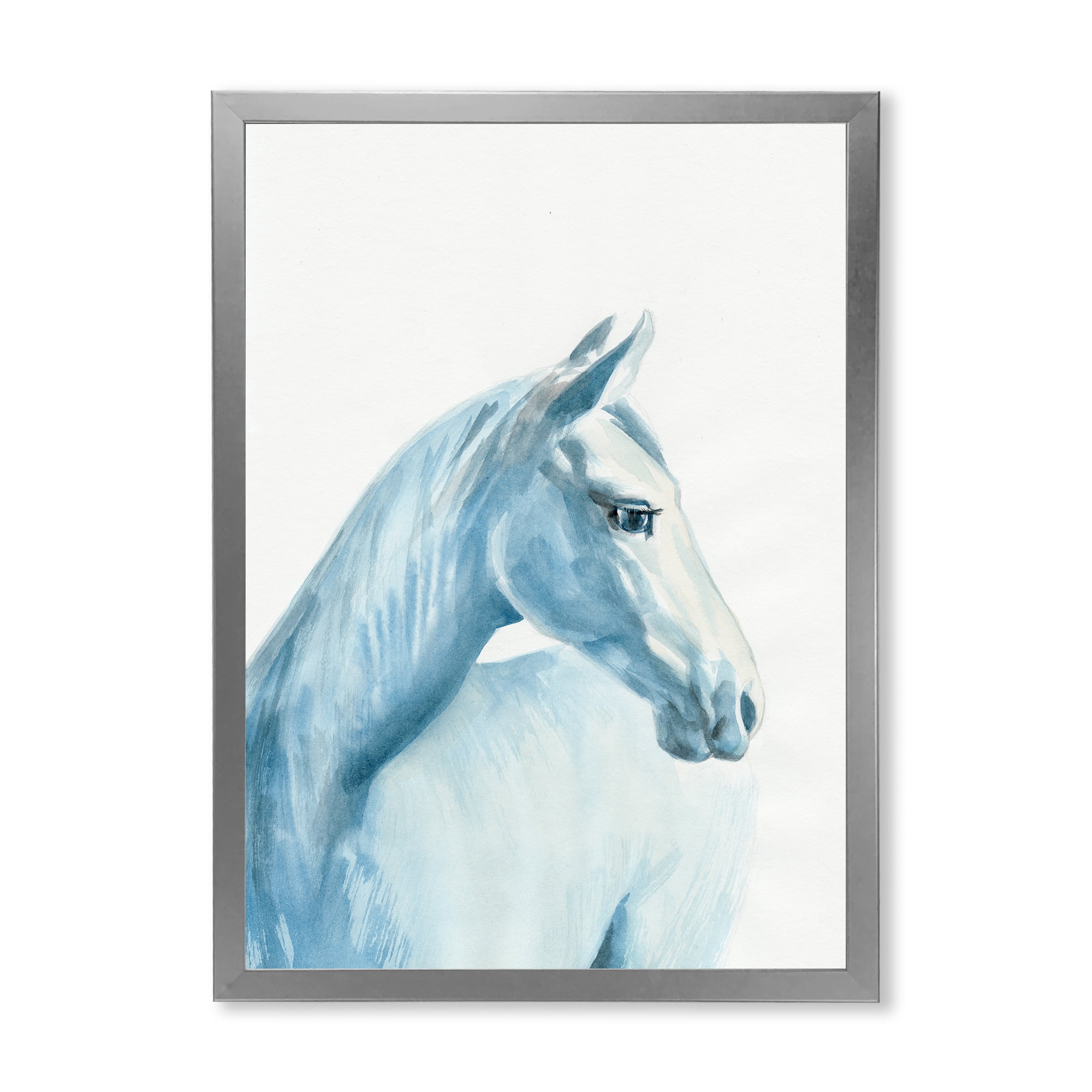 Designart 'Close Up Portrait Of A Light Blue Horse' Farmhouse Framed Art Print