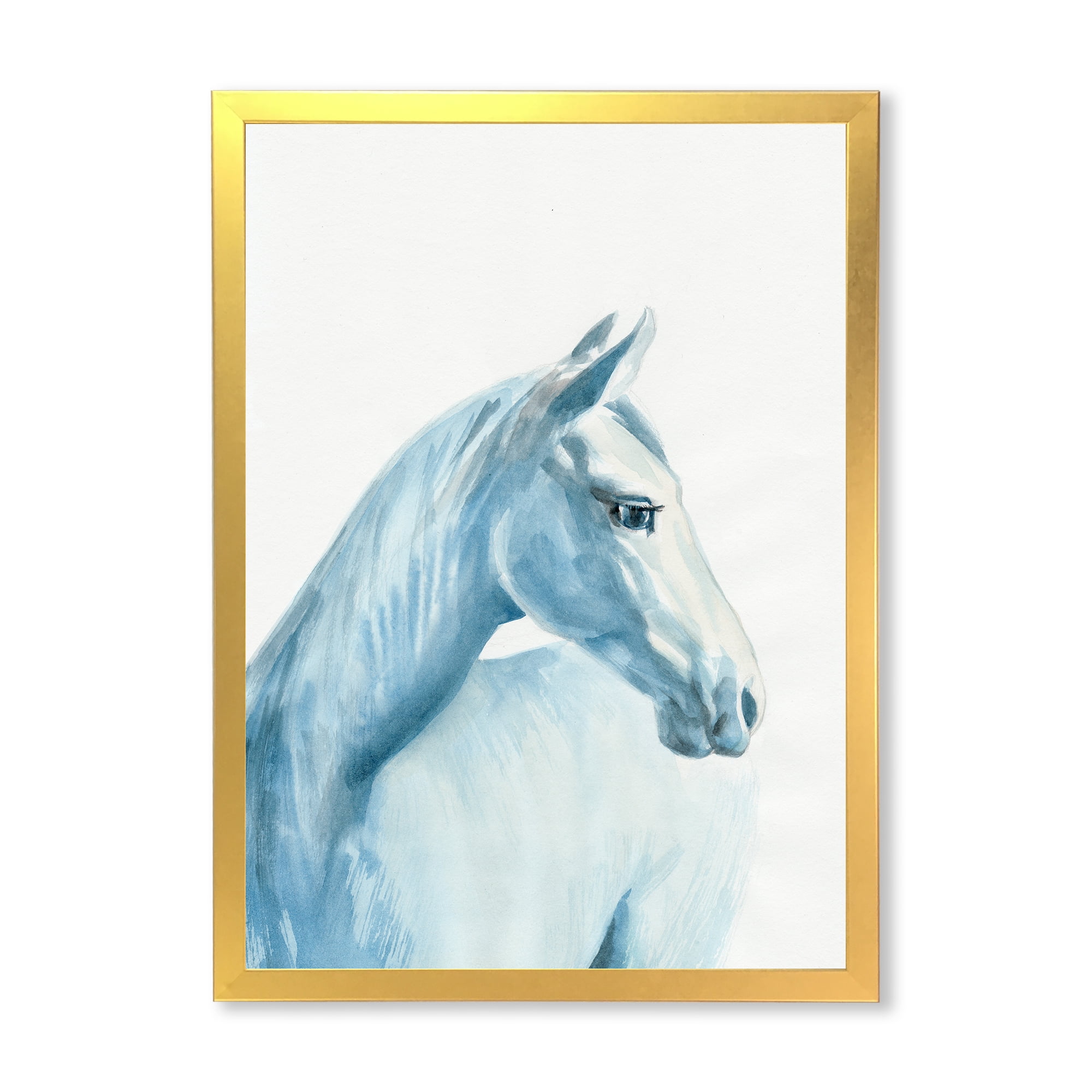 Designart 'Close Up Portrait Of A Light Blue Horse' Farmhouse Framed Art Print