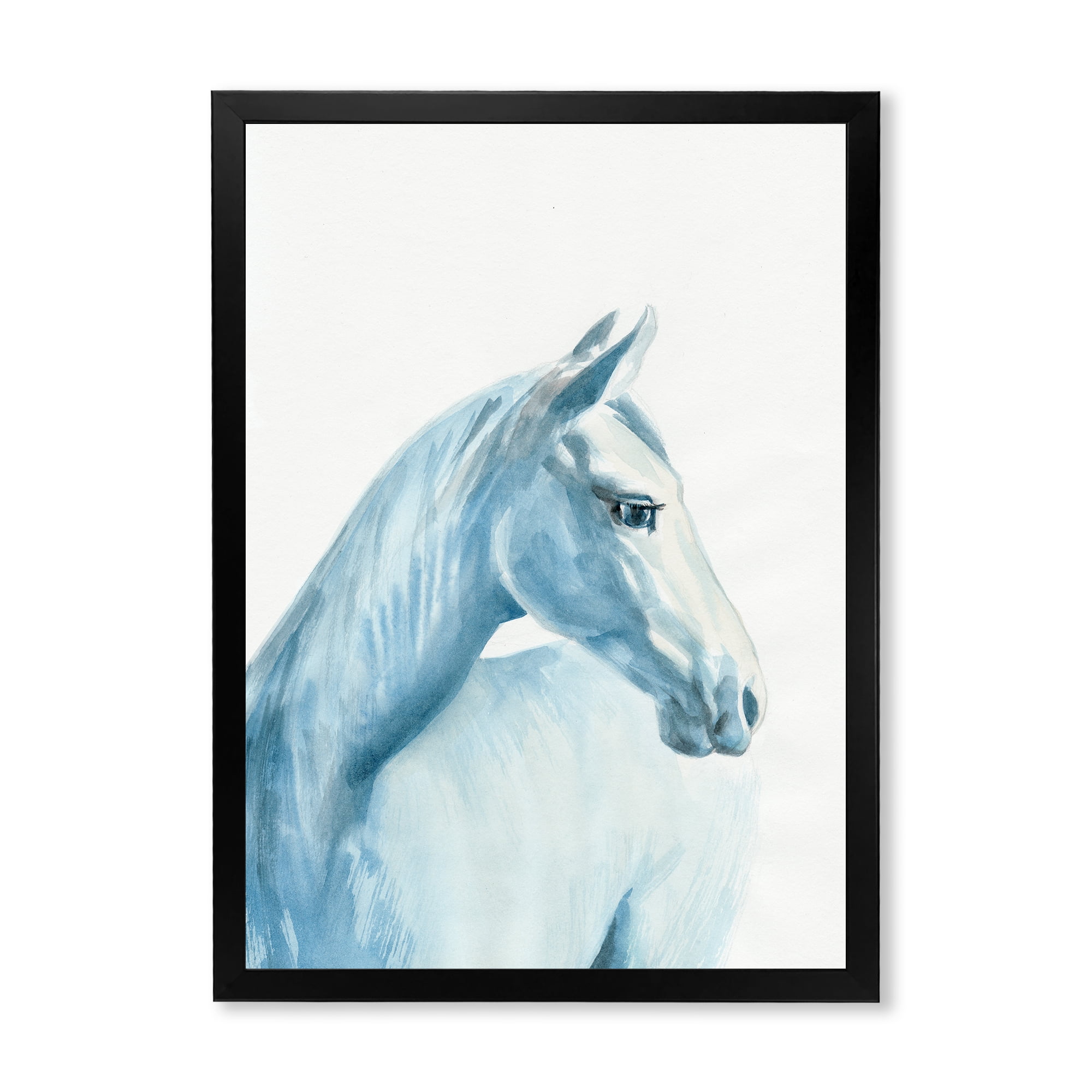 Designart 'Close Up Portrait Of A Light Blue Horse' Farmhouse Framed Art Print