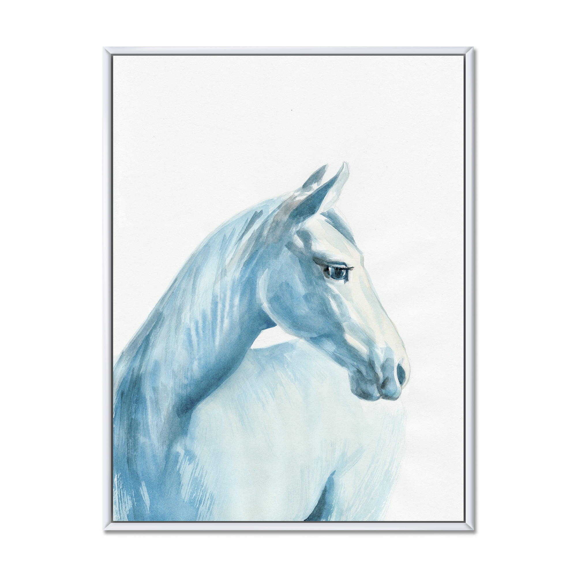 Designart 'Close Up Portrait Of A Light Blue Horse' Farmhouse Framed Canvas Wall Art Print