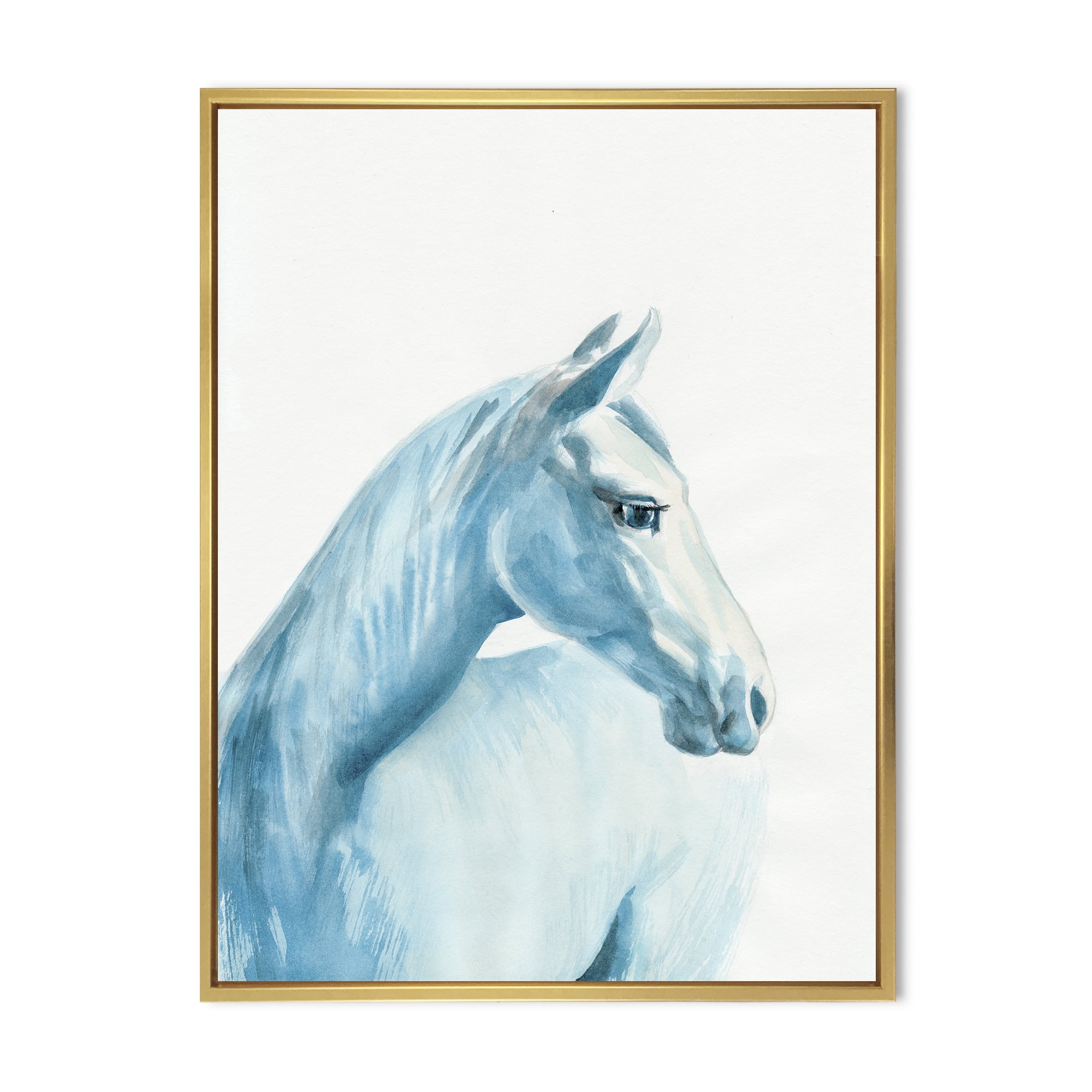 Designart 'Close Up Portrait Of A Light Blue Horse' Farmhouse Framed Canvas Wall Art Print