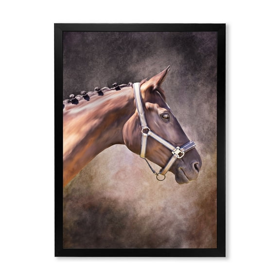 Designart 'Close Up Portrait Of Brown Horse' Farmhouse Framed Art Print