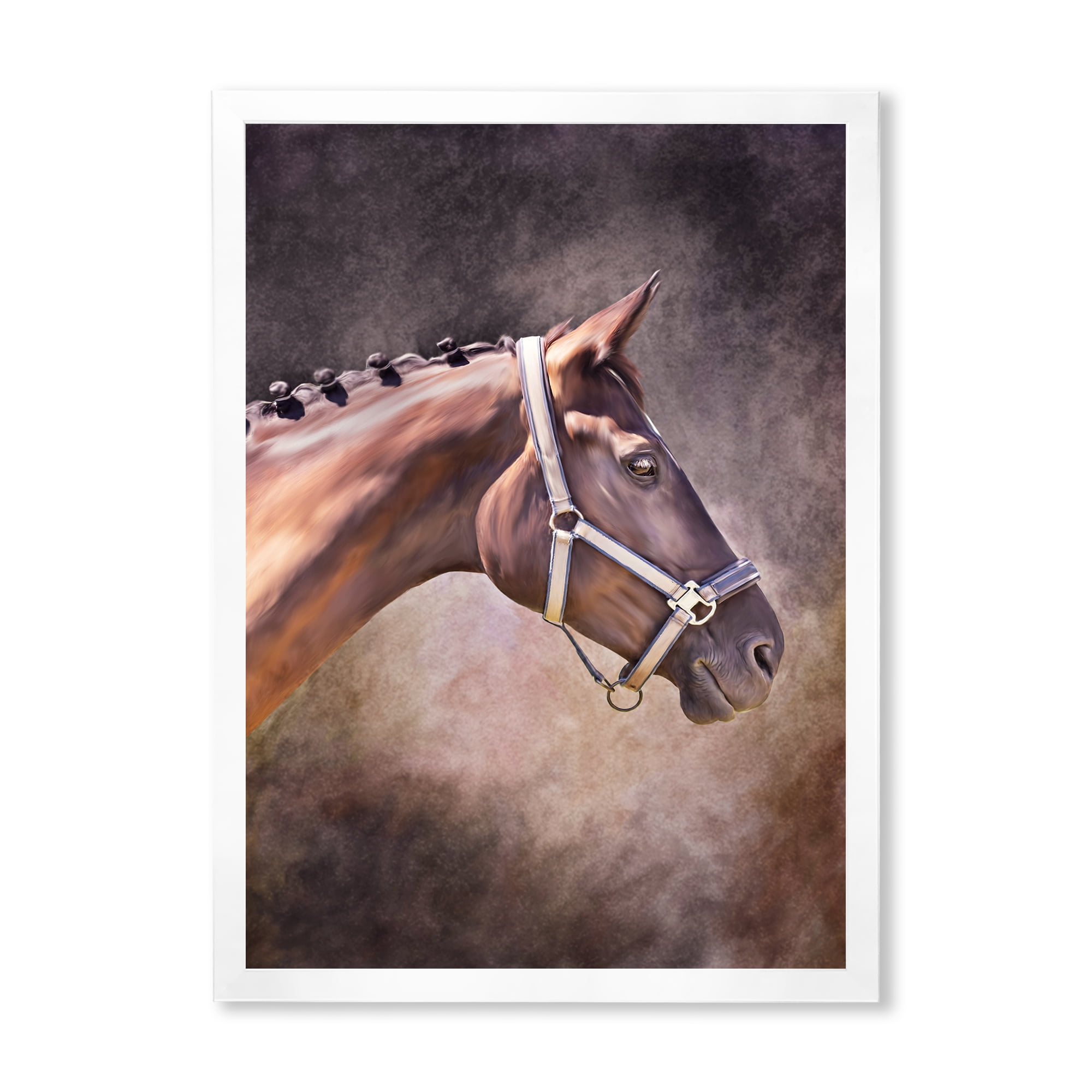 Designart 'Close Up Portrait Of Brown Horse' Farmhouse Framed Art Print