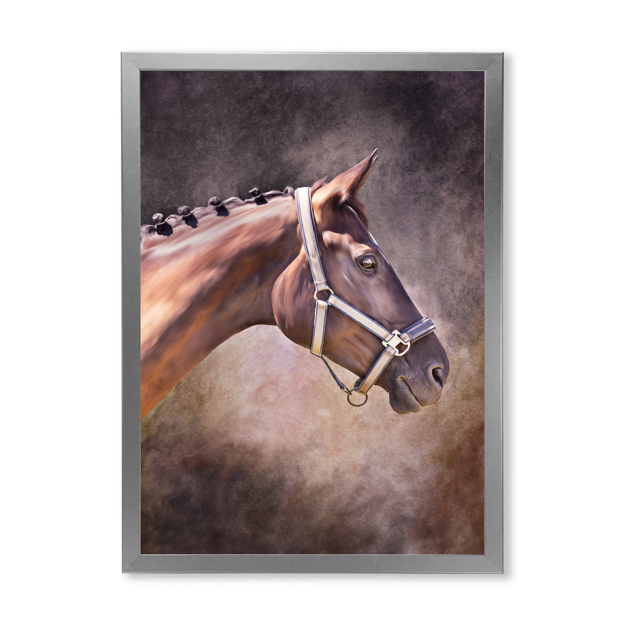 Designart 'Close Up Portrait Of Brown Horse' Farmhouse Framed Art Print