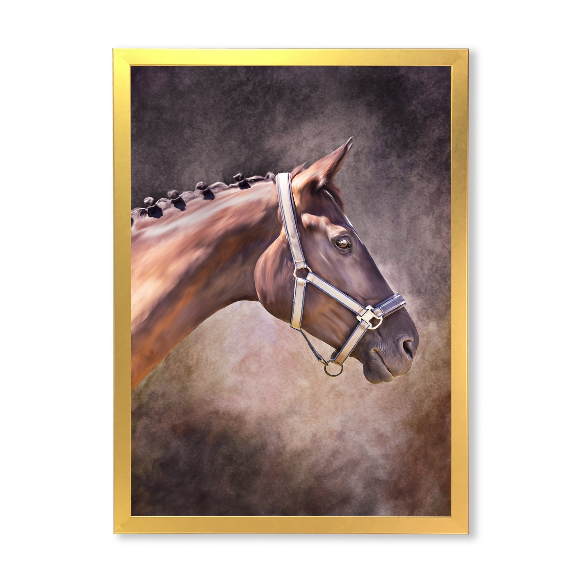 Designart 'Close Up Portrait Of Brown Horse' Farmhouse Framed Art Print