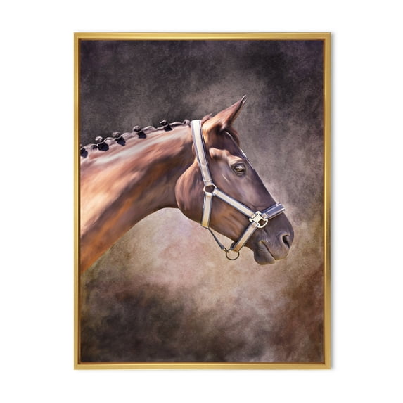 Designart 'Close Up Portrait Of Brown Horse' Farmhouse Framed Canvas Wall Art Print