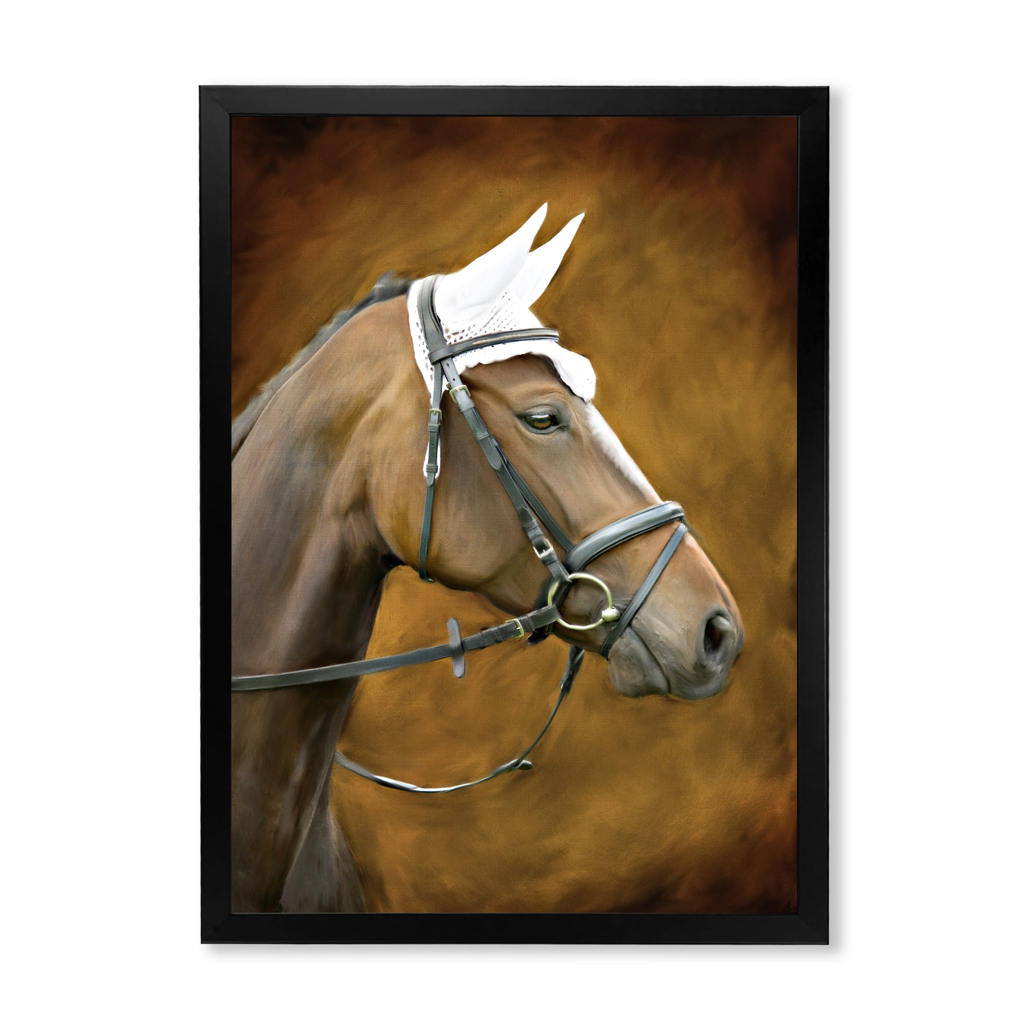 Designart 'Close Up Portrait Of Brown Horse With White Ears' Farmhouse Framed Art Print