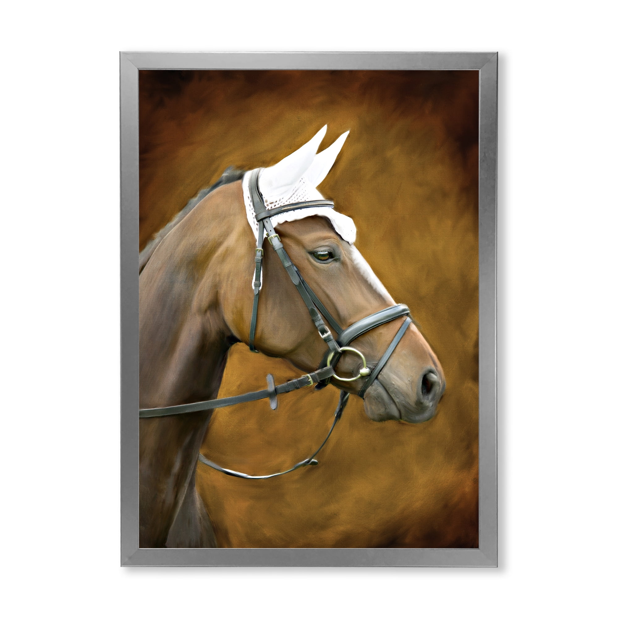 Designart 'Close Up Portrait Of Brown Horse With White Ears' Farmhouse Framed Art Print