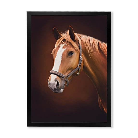 Designart 'Close Up Portrait Of Brown Horse With White Nose II' Farmhouse Framed Art Print