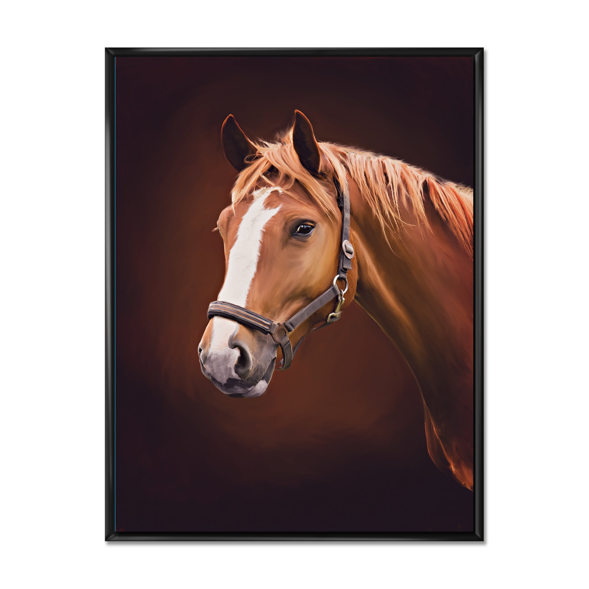 Designart 'Close Up Portrait Of Brown Horse With White Nose II' Farmhouse Framed Canvas Wall Art Print