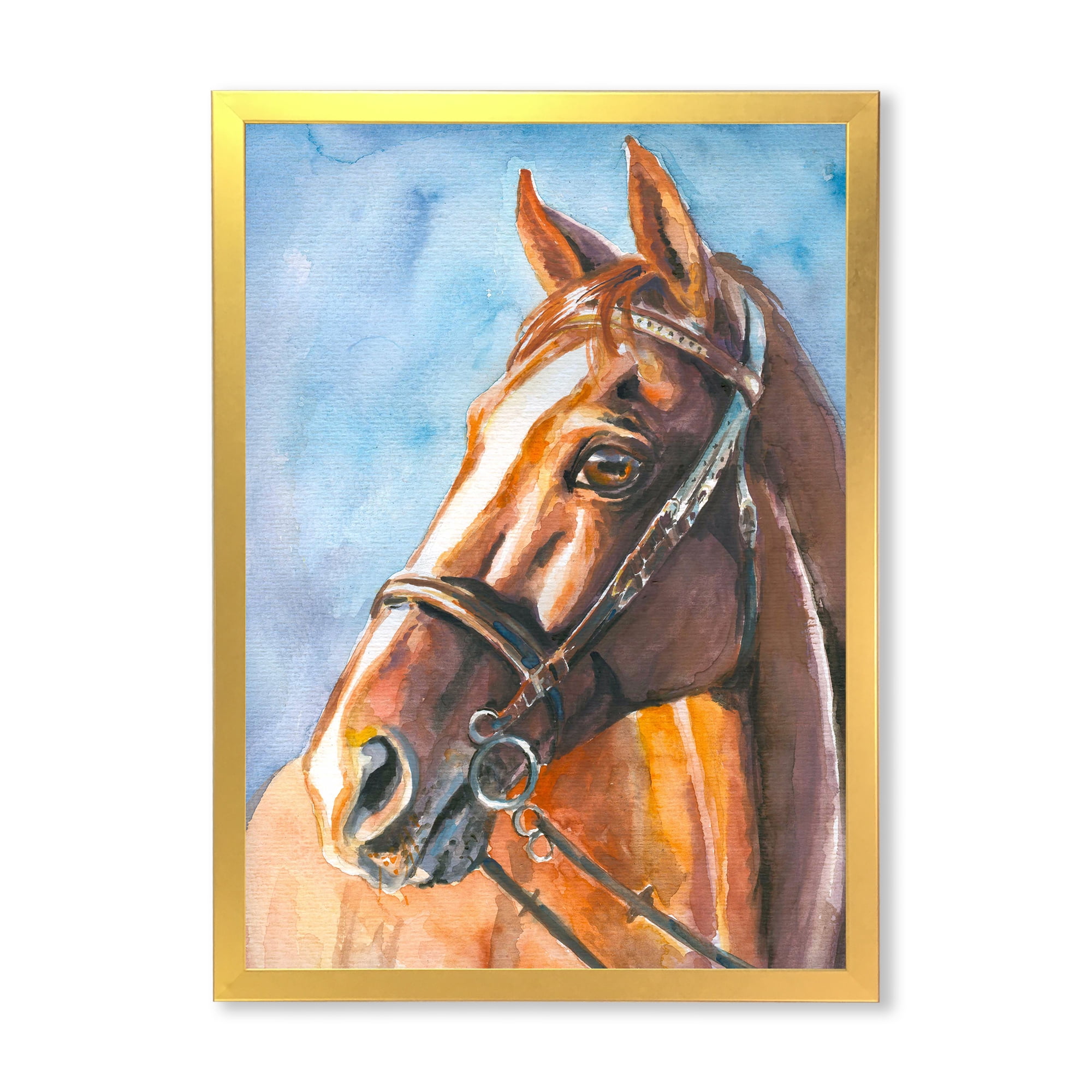 Designart 'Close Up Portrait of A Brown Horse' Farmhouse Framed Art Print