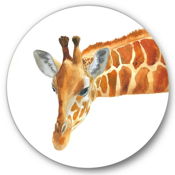 Designart 'Close Up Portrait of A Giraffe IX' Farmhouse Circle Metal Wall Art 23x23 - Disc of 23