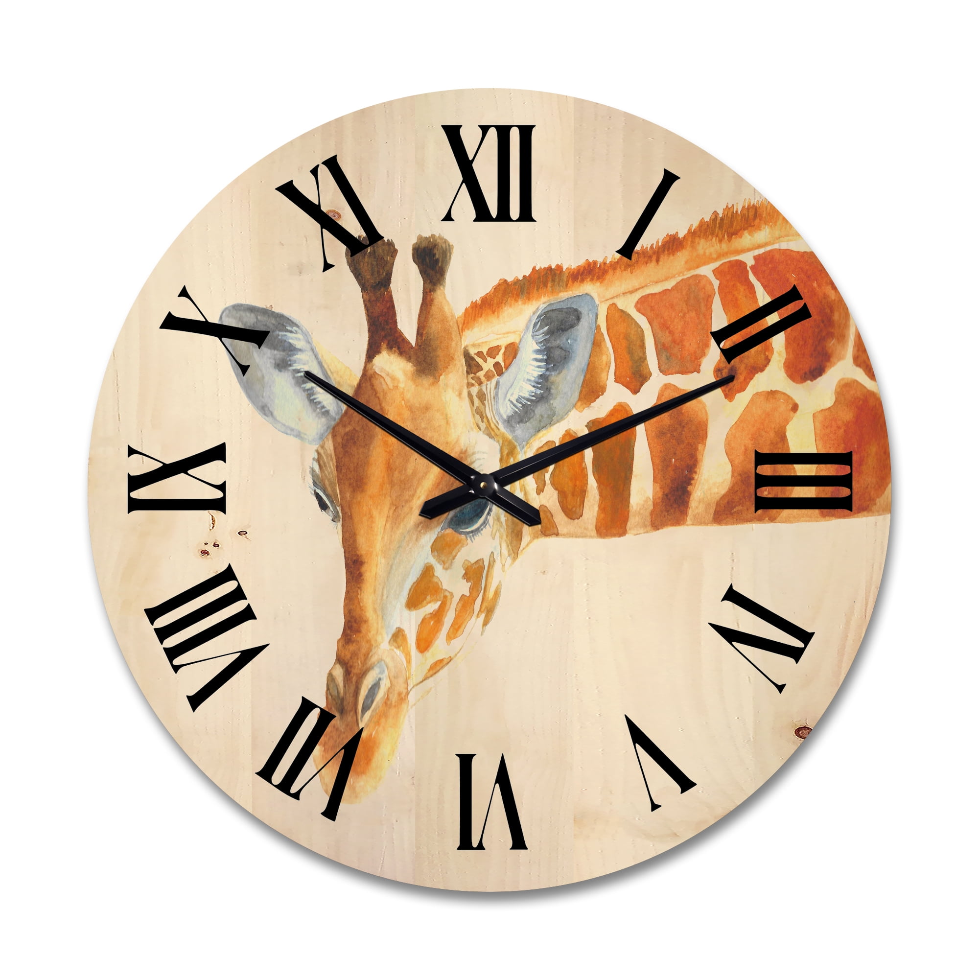 Designart 'Close Up Portrait of A Giraffe IX' Farmhouse Wood Wall Clock