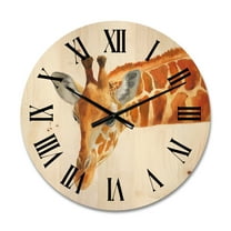 Designart 'Close Up Portrait of A Giraffe IX' Farmhouse Wood Wall Clock