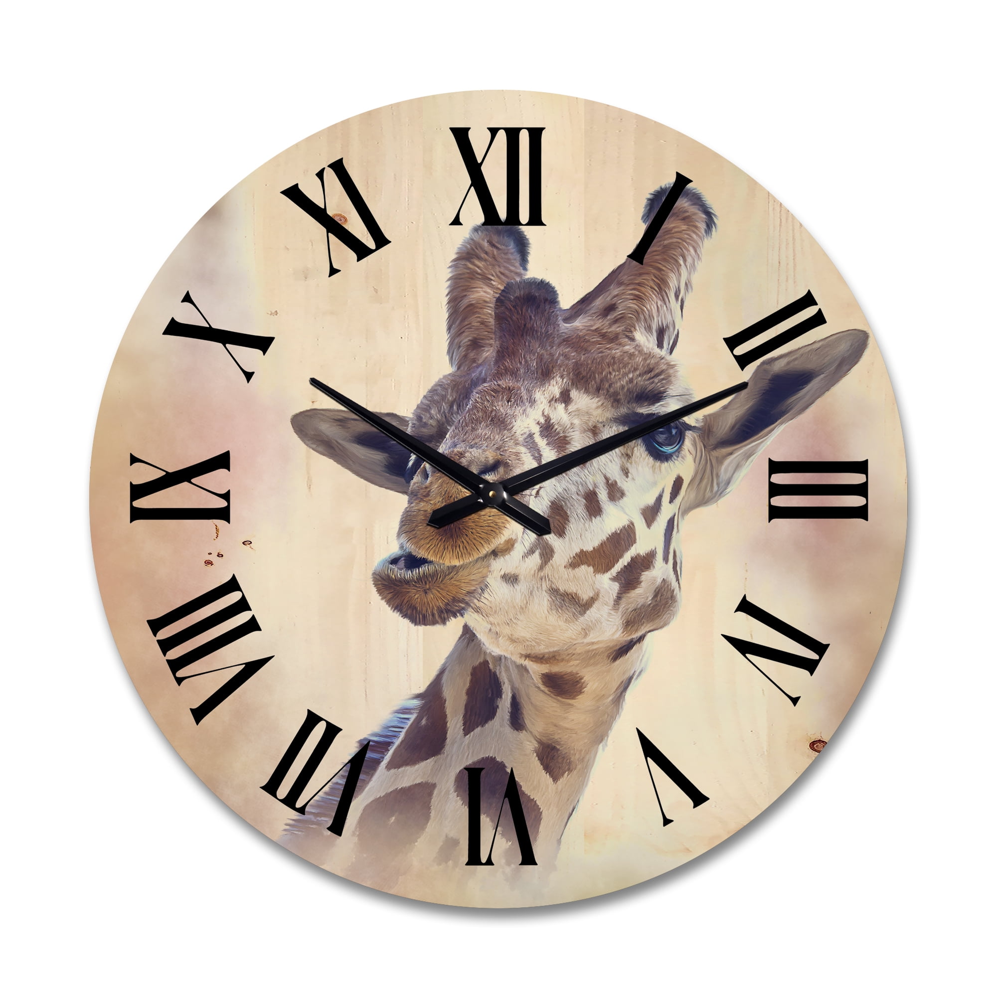 Designart 'Close Up Portrait of A Giraffe VI' Farmhouse Wood Wall Clock