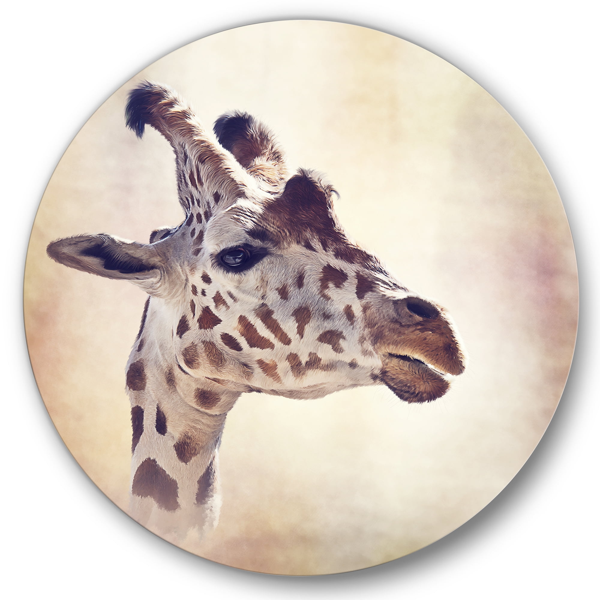 Designart 'Close Up Portrait of A Giraffe VII' Farmhouse Circle Metal Wall Art 36x36 - Disc of 36