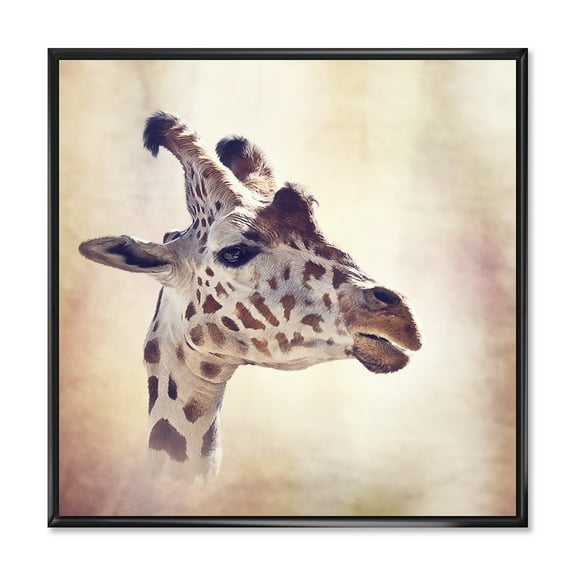 Designart 'Close Up Portrait of A Giraffe VII' Farmhouse Framed Canvas Wall Art Print
