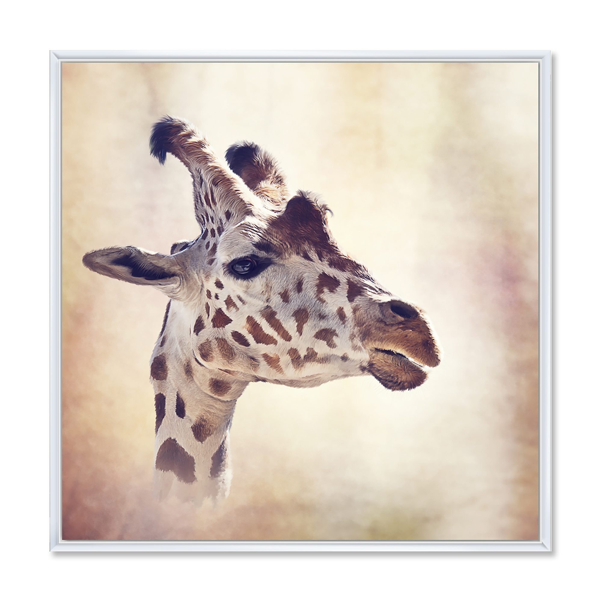 Designart 'Close Up Portrait of A Giraffe VII' Farmhouse Framed Canvas Wall Art Print