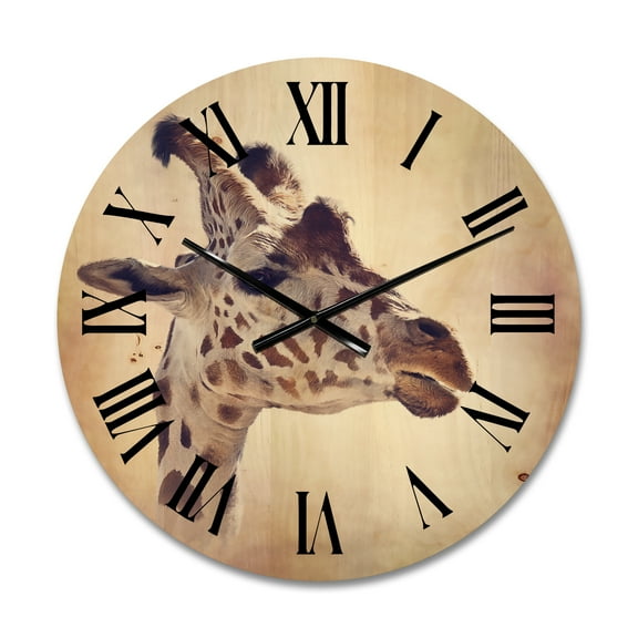 Designart 'Close Up Portrait of A Giraffe VII' Farmhouse Wood Wall Clock