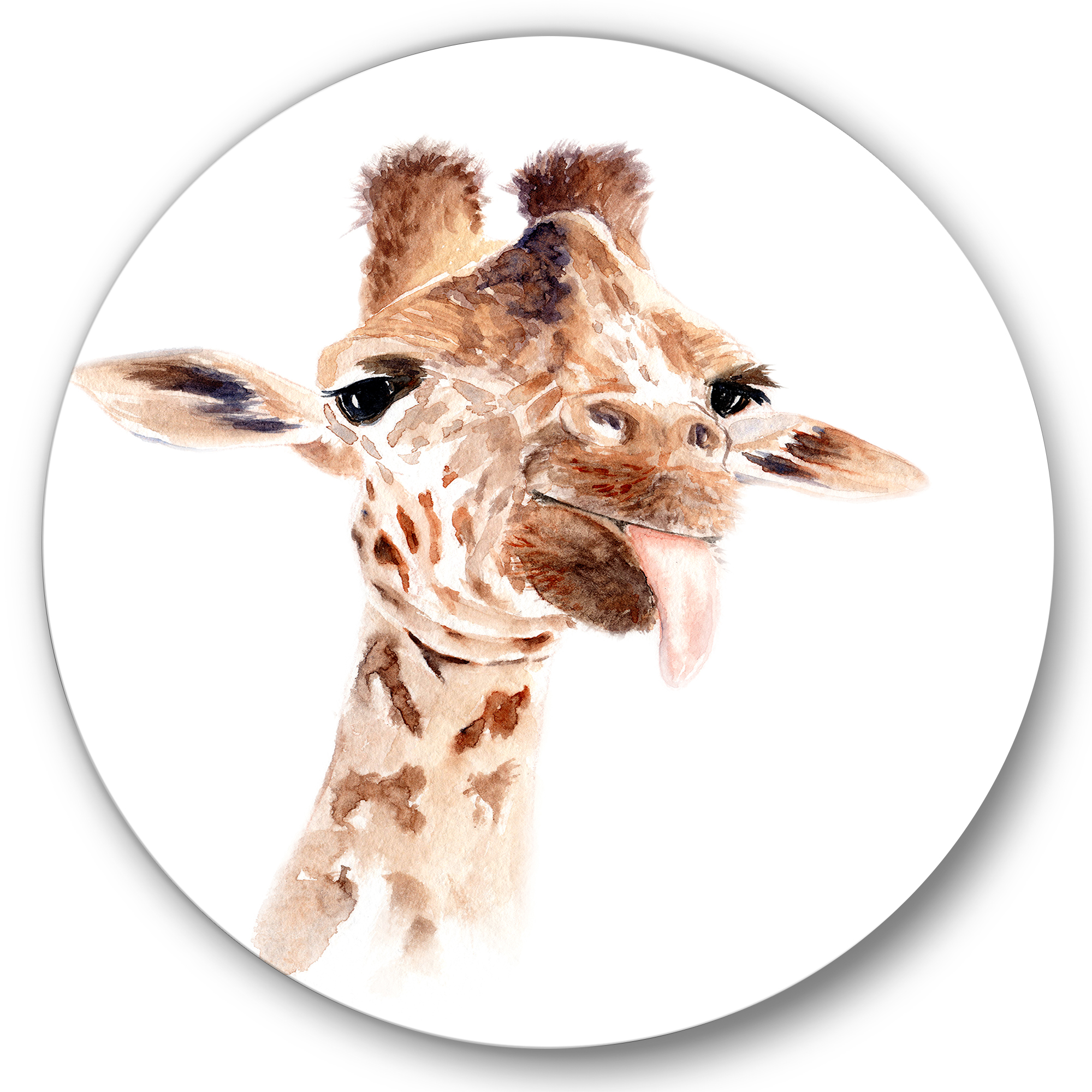Designart 'Close Up Portrait of A Giraffe X' Farmhouse Circle Metal Wall Art 11x11 - Disc of 11