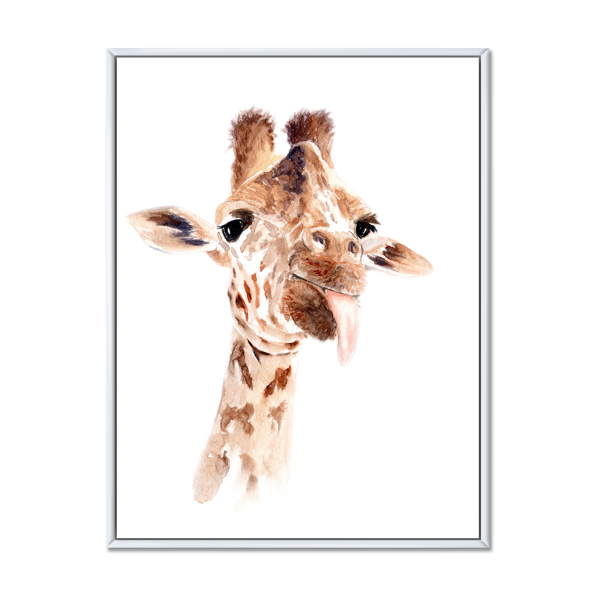 Designart 'Close Up Portrait of A Giraffe X' Farmhouse Framed Canvas Wall Art Print