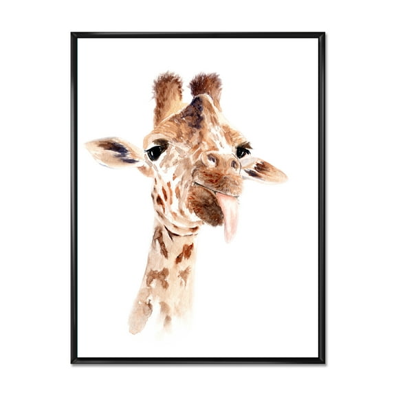 Designart 'Close Up Portrait of A Giraffe X' Farmhouse Framed Canvas Wall Art Print