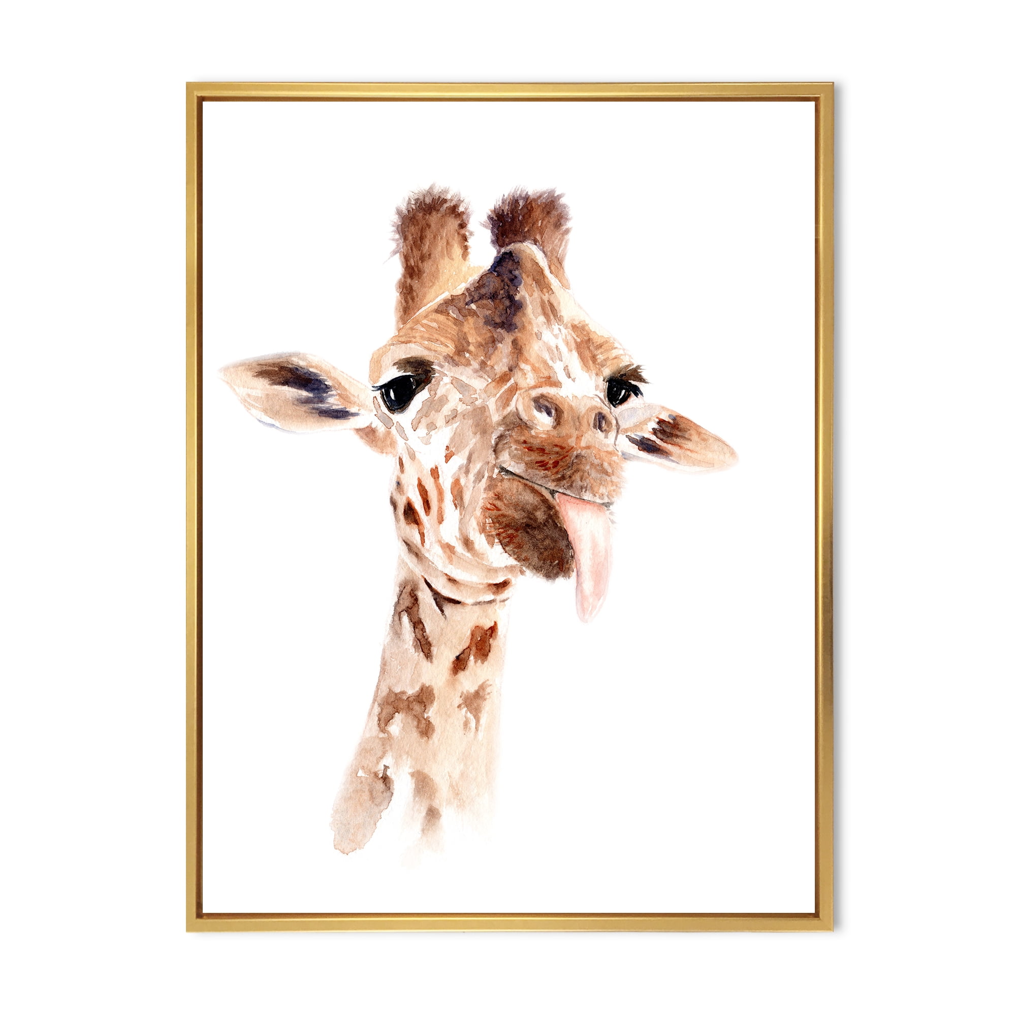 Designart 'Close Up Portrait of A Giraffe X' Farmhouse Framed Canvas Wall Art Print
